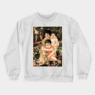 Happy Family with Children Garden Picnic Retro Vintage Chinese Crewneck Sweatshirt